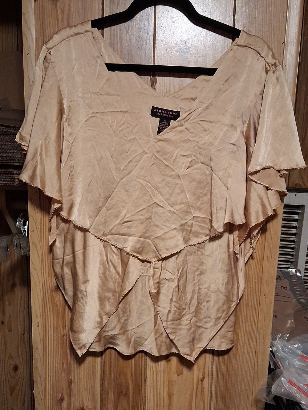 Signature by Robbie Bee Cream Layered Flutter V-Neck Blouse